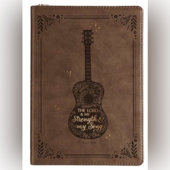Other - Inspirational Zippered Brown Vegan Leatherette Journal with Guitar Design